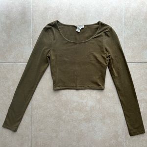 Forever 21 - Khaki Green Long Sleeve Crop Top